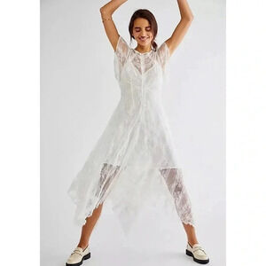 NWT Free People Lianna Lace Sheer Slip Midi Maxi Dress White Ivory XS